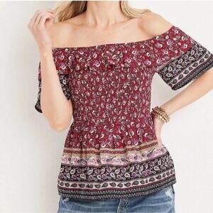 Maurice’s XL Peasant Top Smocked With Peplum Colorful